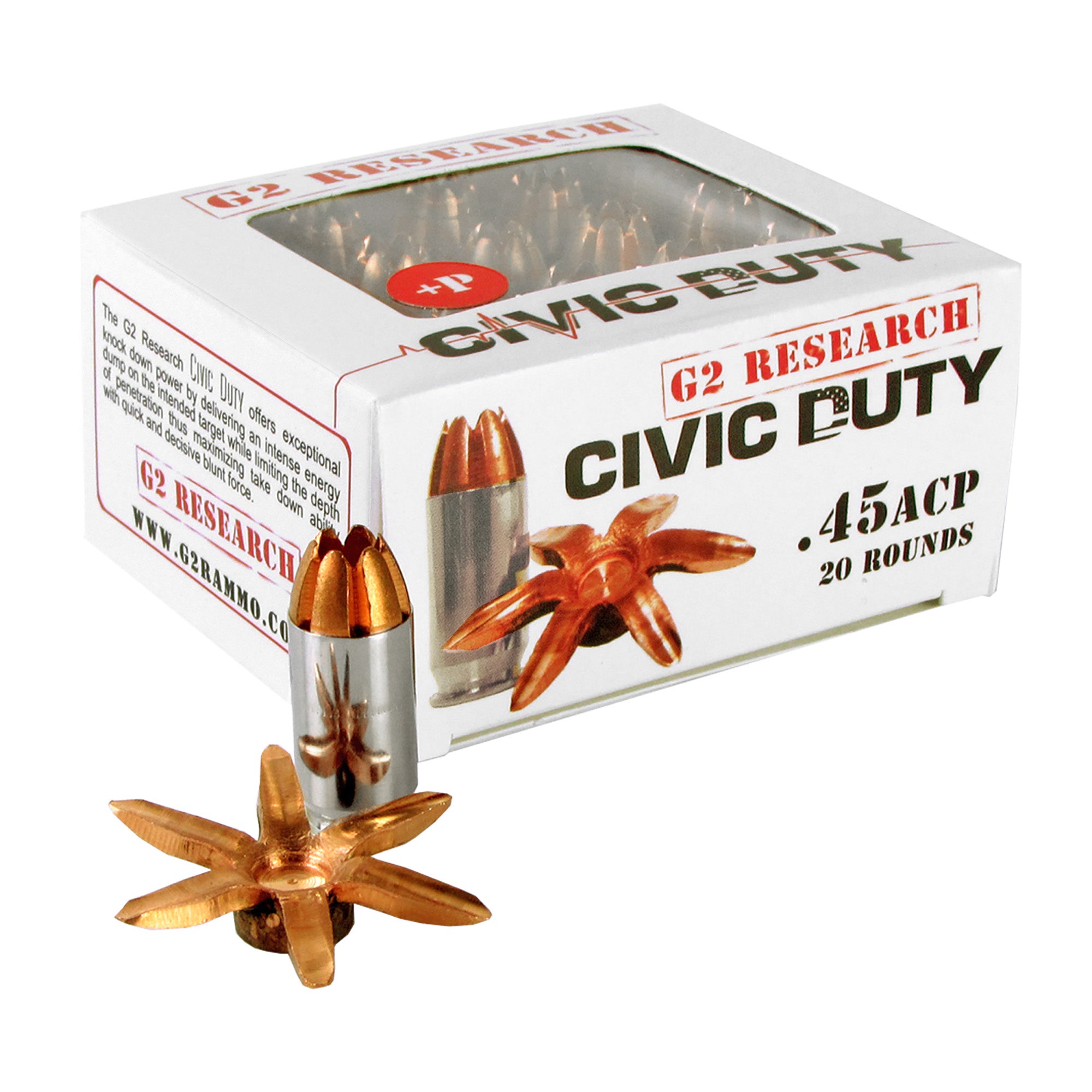 G2 Research G00617 Civic Duty Copper Expansion Projectile  168 Grain .45 ACP/Auto