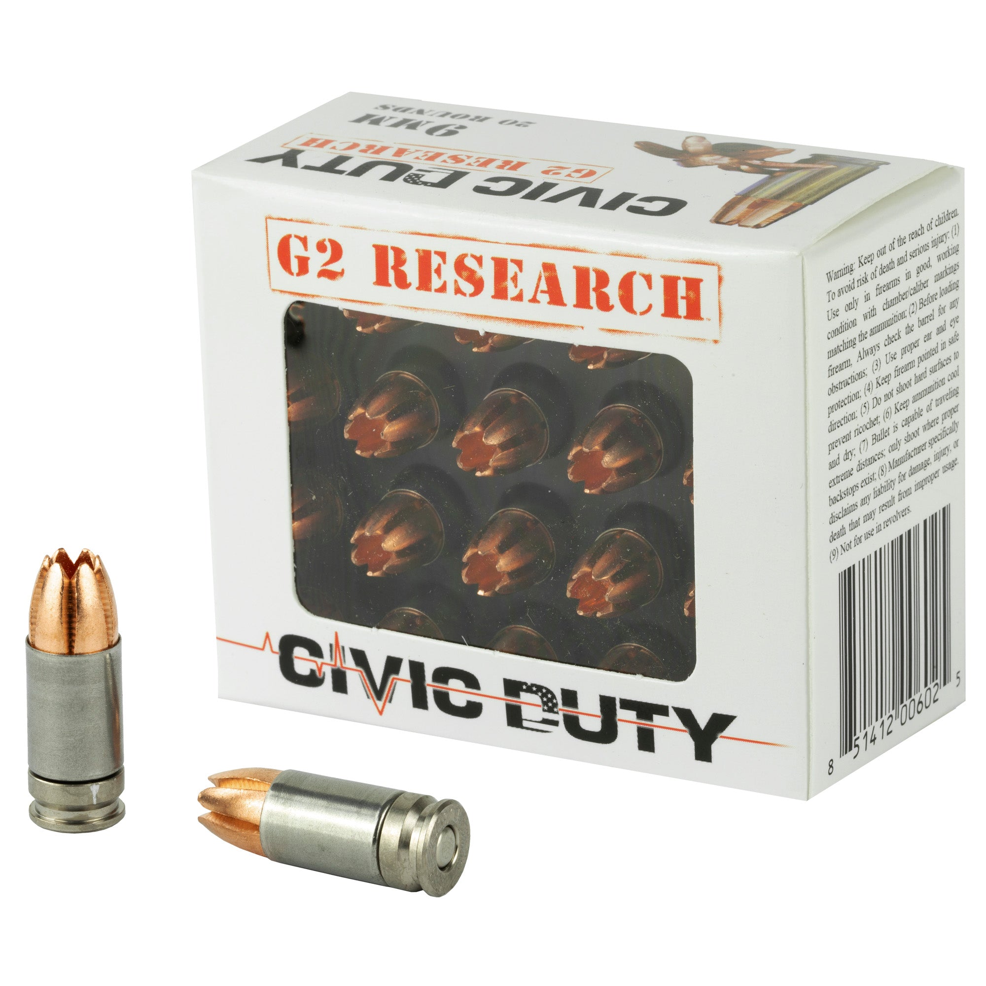 G2 Research 6025 Civic Duty Copper Expansion Projectile  100 Grain 9mm Luger/Parabellum