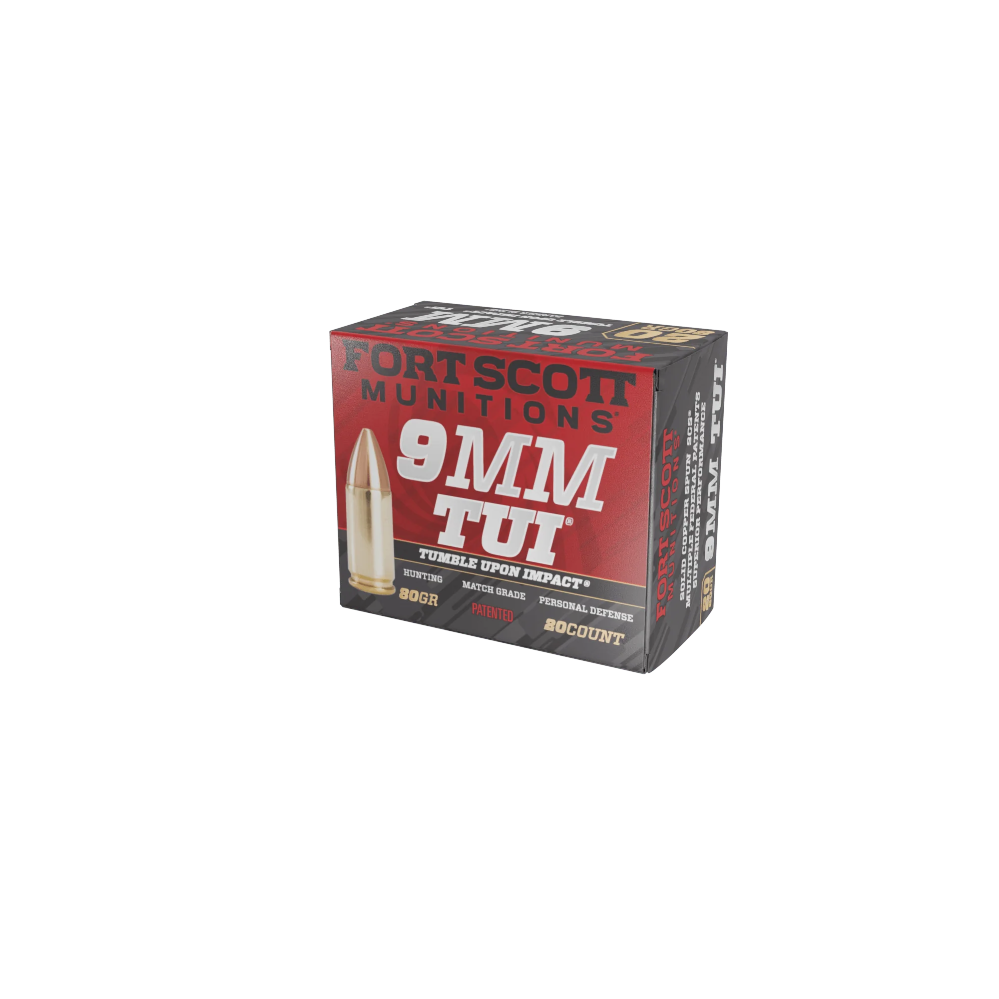 Fort Scott Munitions 9MM080SCV Tumble Upon Impact (TUI) Solid Copper Spun CS 80 Grain 9mm Luger/Parabellum