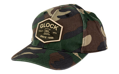 GLOCK Quadcam Camo Cotton Snapback Cap, One Size Fits Most, Distressed Woodland Camo AP95880