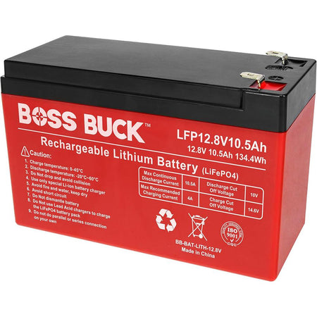 Boss Buck 12V 10.5Ah LiFePO4 Rechargeable Lithium Feeder Battery