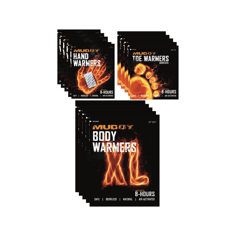 Muddy Disposable Hand and Foot Warmers Bulk Variety Pack 8 Each Hand/Toe/XL