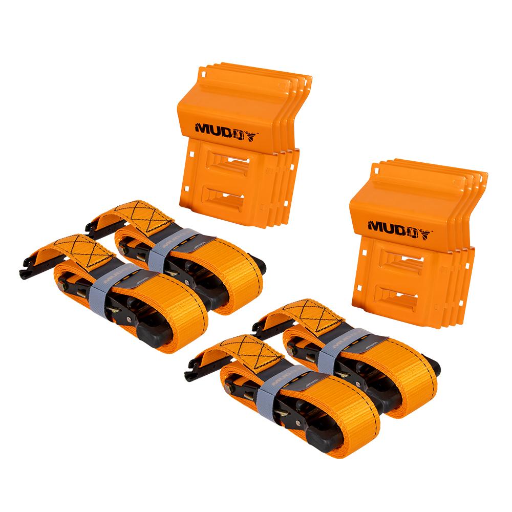 Muddy UTV Wheel Chock Tie-Down Kit Orange 4-Count with Ratchet Straps