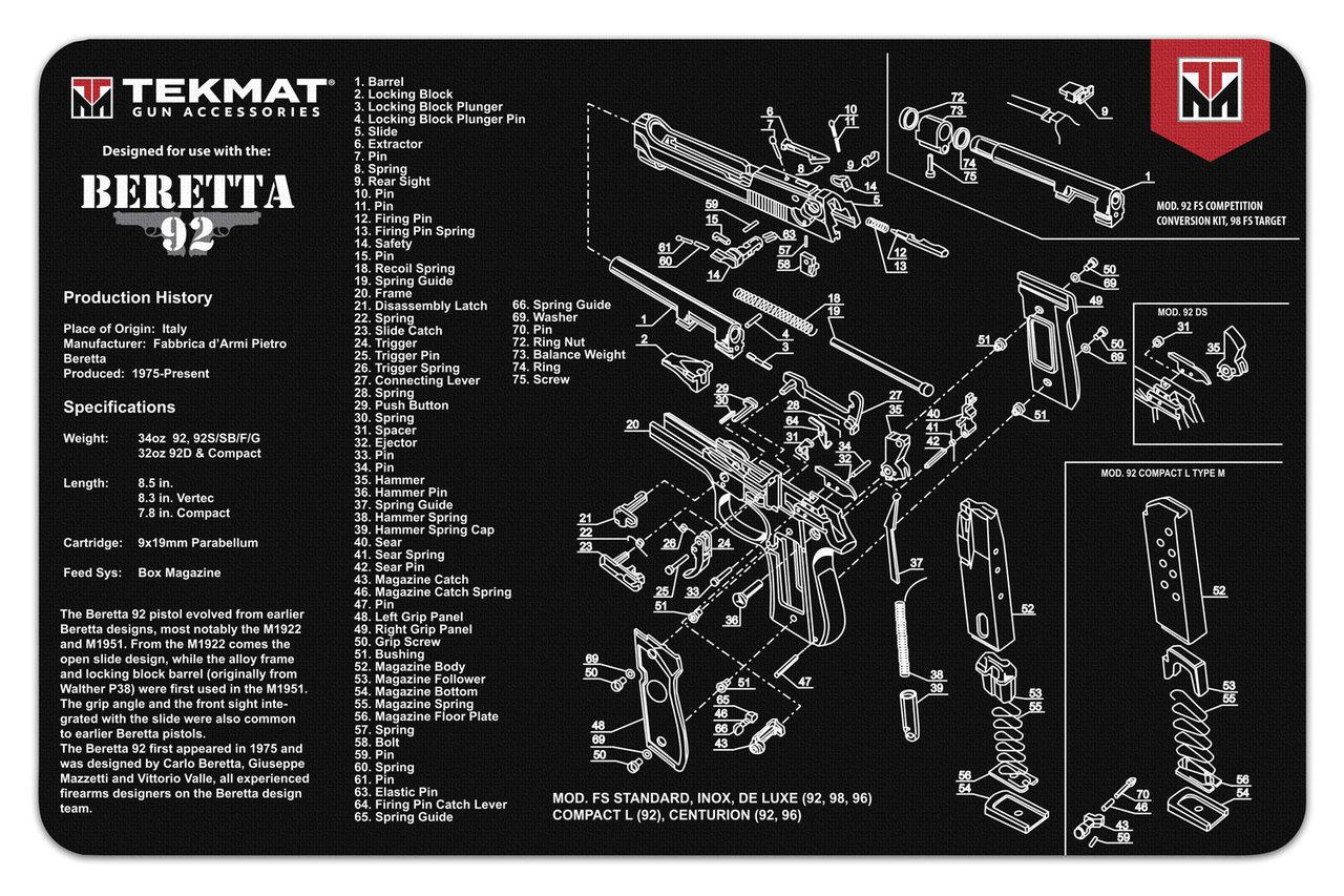 TekMat 11x17 Gun Cleaning Mat Beretta 92