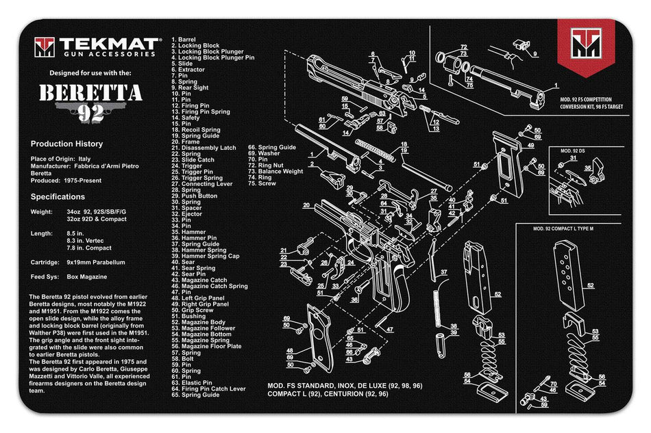 TekMat 11x17 Gun Cleaning Mat Beretta 92