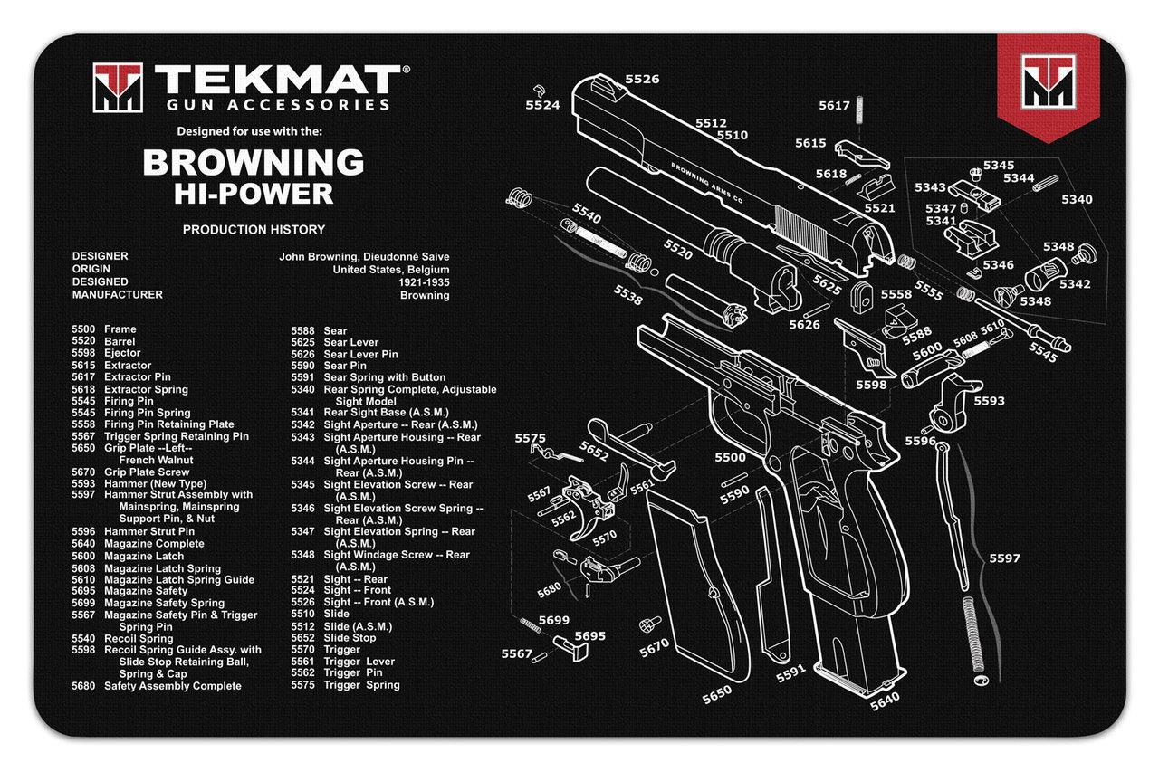 TekMat 11x17 Printed Gun Cleaning Mat - Browning Hi Power