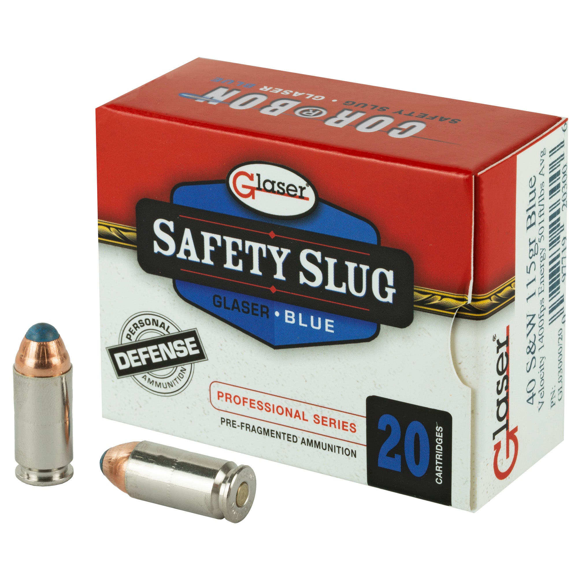 Glaser Blue .40 S&W 115 gr PolyTip ammo