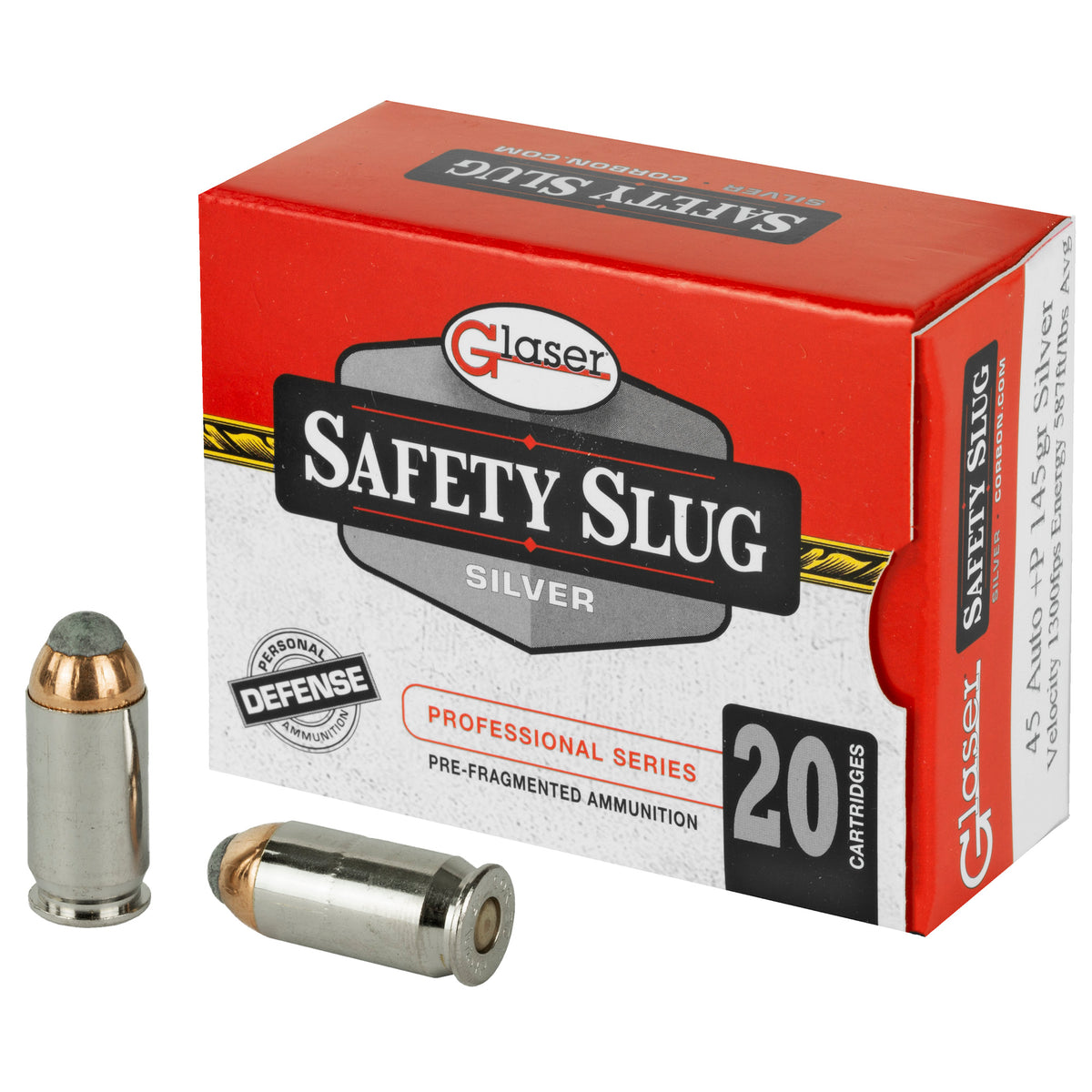 Glaser Silver +P .45 ACP/Auto 145 gr PolyTip ammo