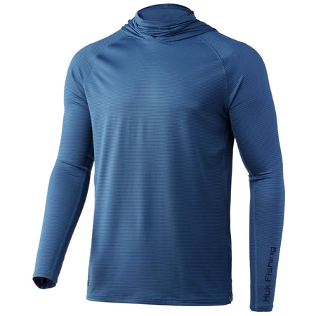Huk A1A Performance Hoodie with Built-In Face Gaiter Titanium Blue Small