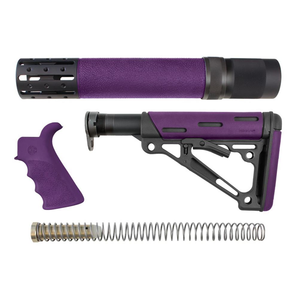 Hogue AR-15/M16 OverMolded Beavertail Grip & Collapsible Buttstock Kit Purple with Mil-Spec Buffer Tube