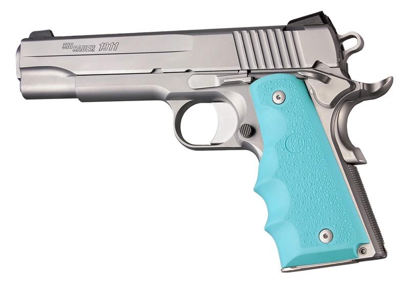 Hogue 1911 Govt Model Rubber Grip with Finger Grooves Aqua