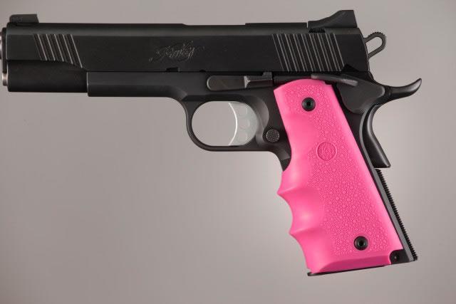 Hogue Colt Government 1911 .45 Rubber Grips with Finger Grooves Pink
