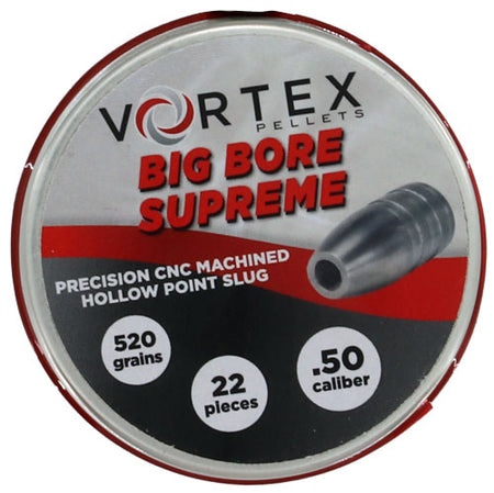 Hatsan Vortex Big Bore Supreme .50 Cal 520gr Hollow Point Air Gun Pellets 22 Per Tin