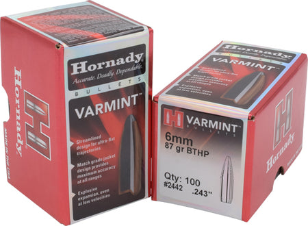 Hornady Traditional Varmint Bullets 6mm .243 87gr HPBT 100/Box