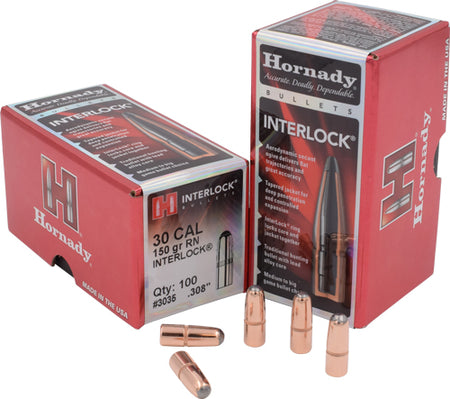 Hornady 30 Cal .308 150gr JSP-RN InterLock Bullets 100PK