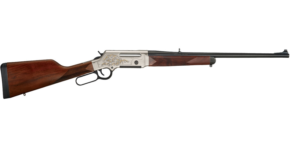 Henry H014D308 Long Ranger Deluxe Full Size 308 Win 4+1 20" Blued Steel Barrel, Engraved Nickel-Plated w/24K Gold Inlay Steel Receiver, American Walnut Stock Right Hand
