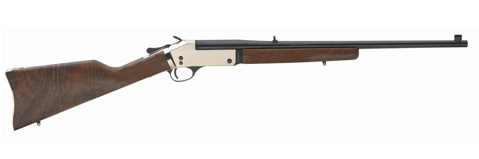 Henry H015B357 Single Shot 38 Special or 357 Mag Caliber with 1rd Capacity, 22" Blued Barrel, Polished Brass Metal Finish & American Walnut Stock, Right Hand (Full Size)