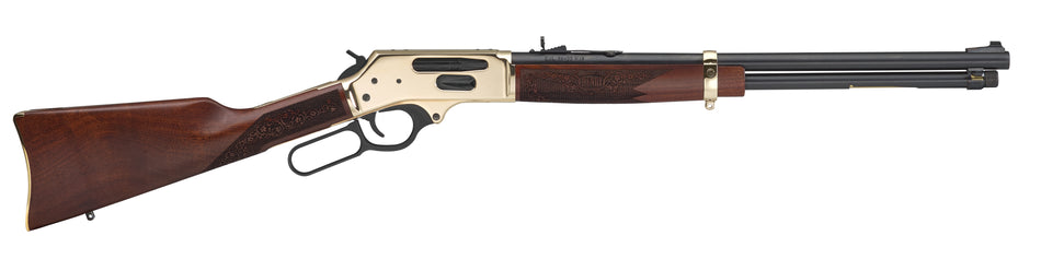 Henry H0243855 Side Gate Full Size 38-55 Win 5+1 20" Blued Steel Barrel, Polished Brass Receiver, American Walnut Stock Right Hand