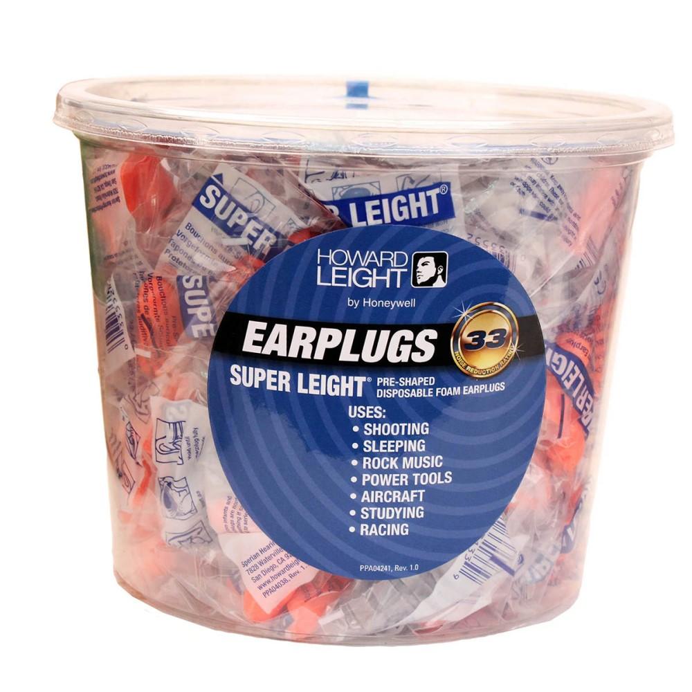 Howard Leight Super Leight 33dB NRR Foam Ear Plugs 100 Pair Uncorded Tub