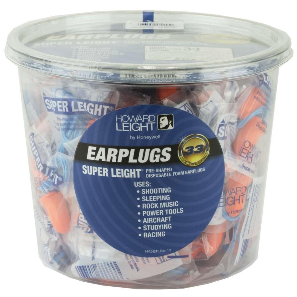 Howard Leight Super Leight Pre-Shaped Foam Ear Plugs 33dB 50 Pairs Corded Tub