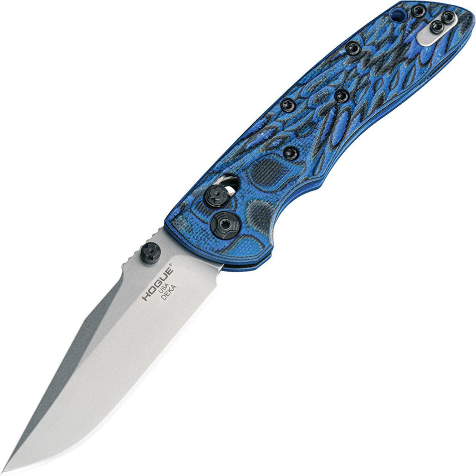 Hogue Deka 3.25" ABLE Lock Folding Knife - Clip Point Tumble Finish, G10 Blue Lava