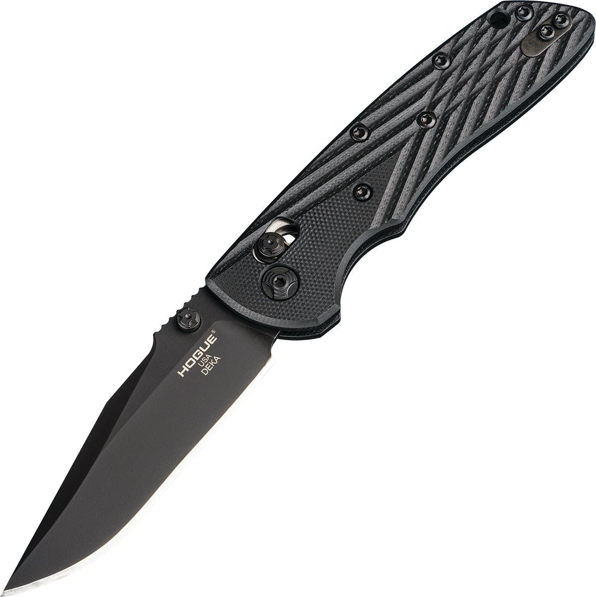 Hogue Deka 3.25" ABLE Lock Folder - Clip Point Black Cerakote, Solid Black G10