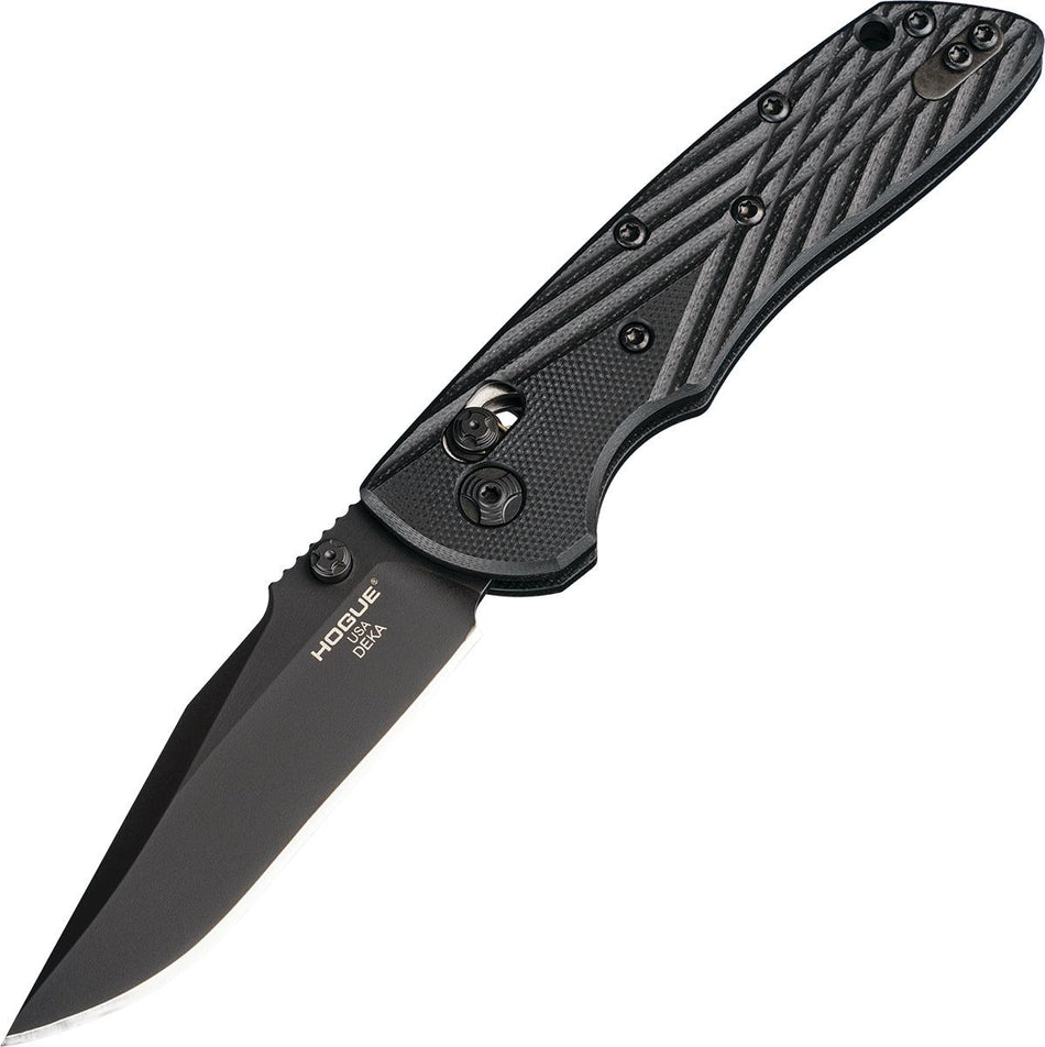 Hogue Deka 3.25" ABLE Lock Folder - Clip Point Black Cerakote, Solid Black G10