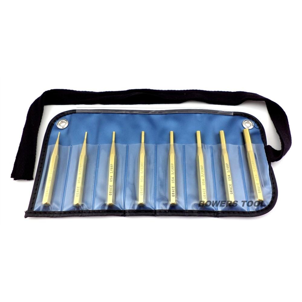 Grace USA Brass Roll Spring Punch Set 8-Piece for Gunsmiths