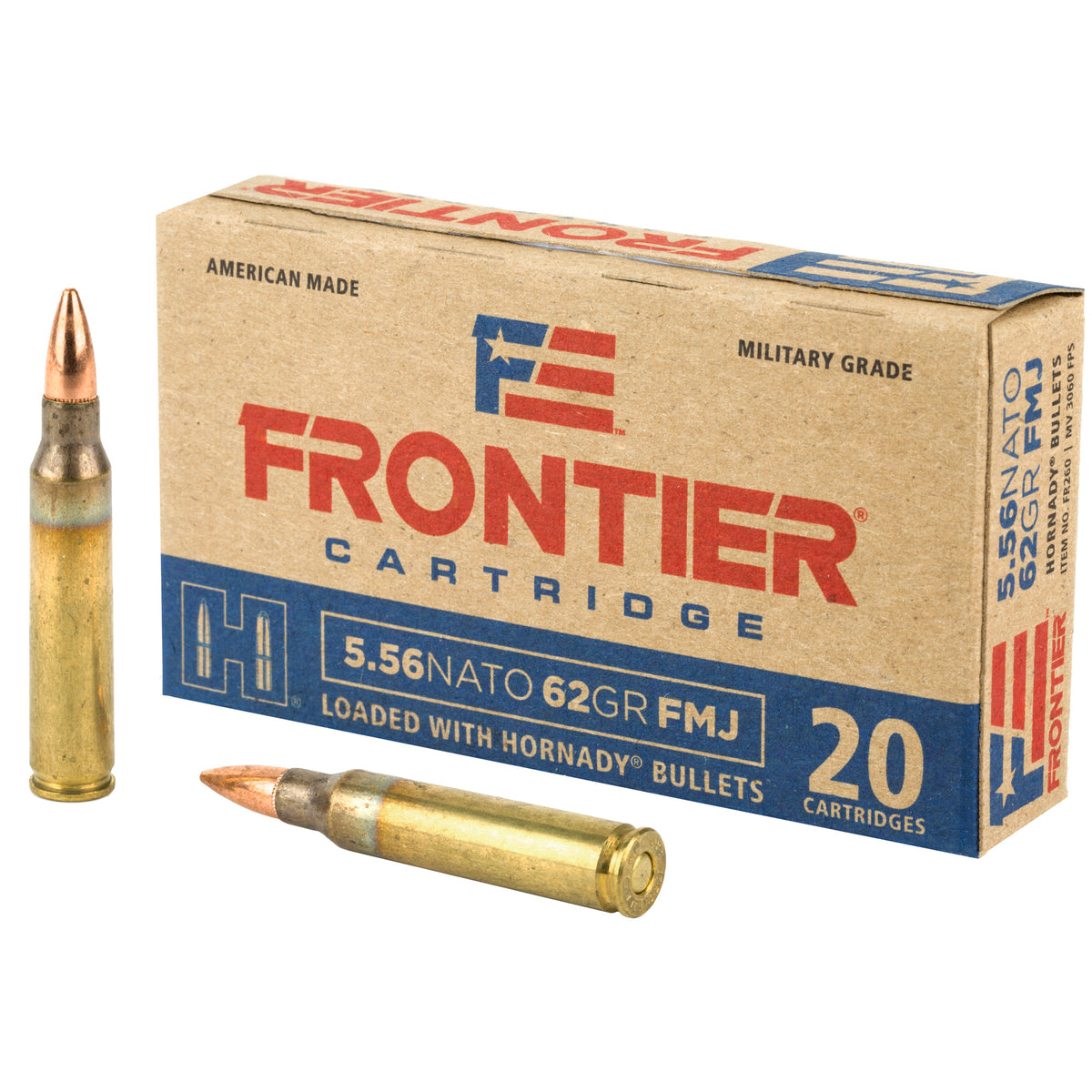 Frontier Cartridge Lake City Military Grade 5.56x45mm NATO 62 gr FMJ ammo