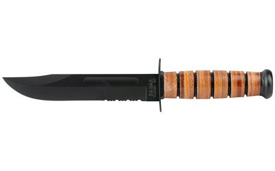 KA-BAR Army Fixed Blade Knife 1219CP, 7" Clip Point Blade, 11.875" OAL, 1095 Cro-Van Steel, Leather Stacked Handle, Leather Sheath