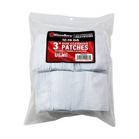 KleenBore 3" Bore Cleaning Patches 12-16 Gauge 250-Count Cotton Flannel