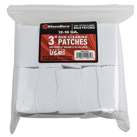 KleenBore 3" Cotton Flannel Bore Cleaning Patches 12-16 Gauge 500 Count
