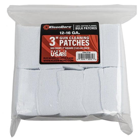 KleenBore 3" Cotton Flannel Bore Cleaning Patches 12-16 Gauge 500 Count
