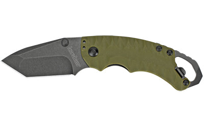 Kershaw Shuffle II Folding Knife, 2.6" Modified Tanto, 8Cr13MoV BlackWash, Olive Nylon Handle, Bottle Opener 8750TOLBW
