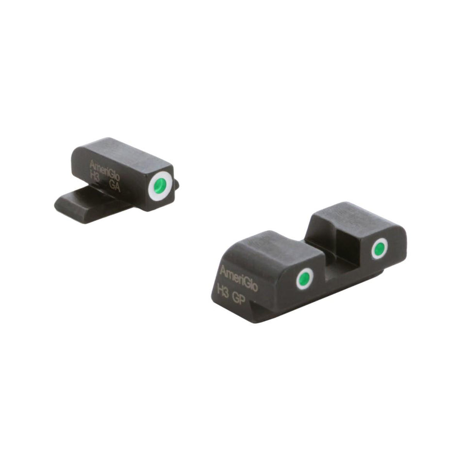 Ameriglo Classic Tritium 3-Dot Sight Set for Springfield Armory Hellcat Standard Green/White Front and Rear