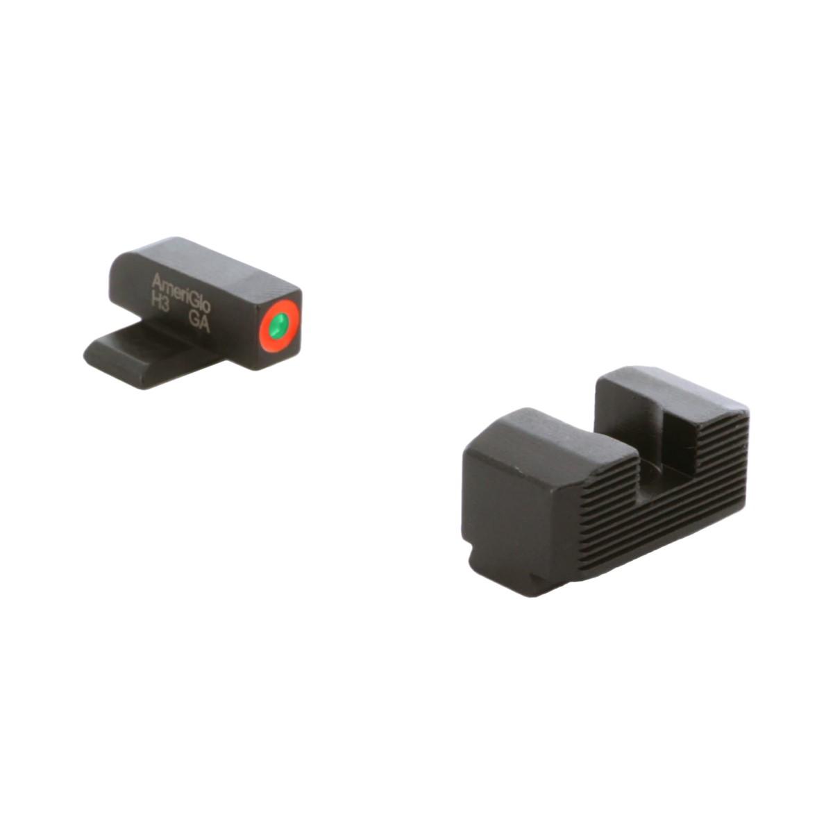 Ameriglo Protector Green Tritium Orange Outline Front & Black Serrated Rear Sight Set Hellcat