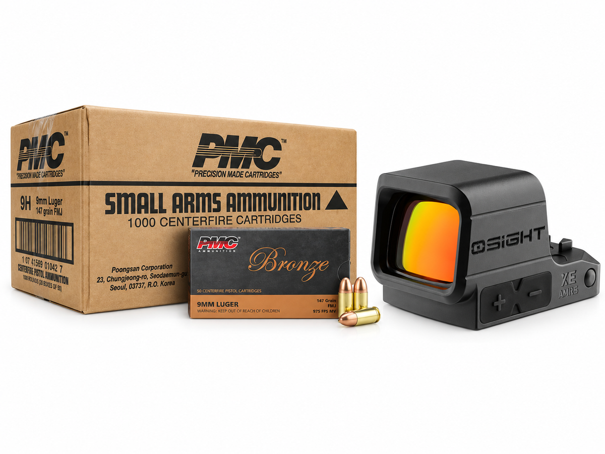 PMC 9mm 147gr (case) 1000ct + Osight XE Red Dot Sight
