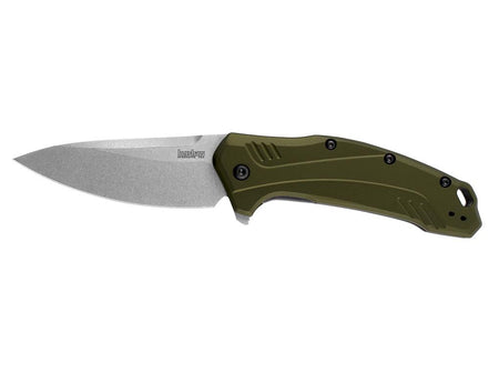 Kershaw Link Drop Point Folding Knife Olive Aluminum Handle 3.25" Stonewash 20CV