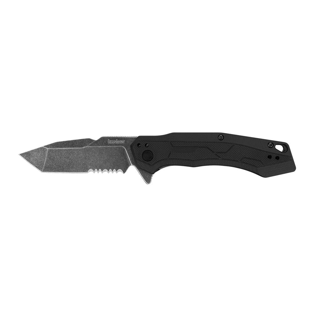 Kershaw Analyst Folding Knife, 3-1/4" Partially Serrated Tanto Blade, Black