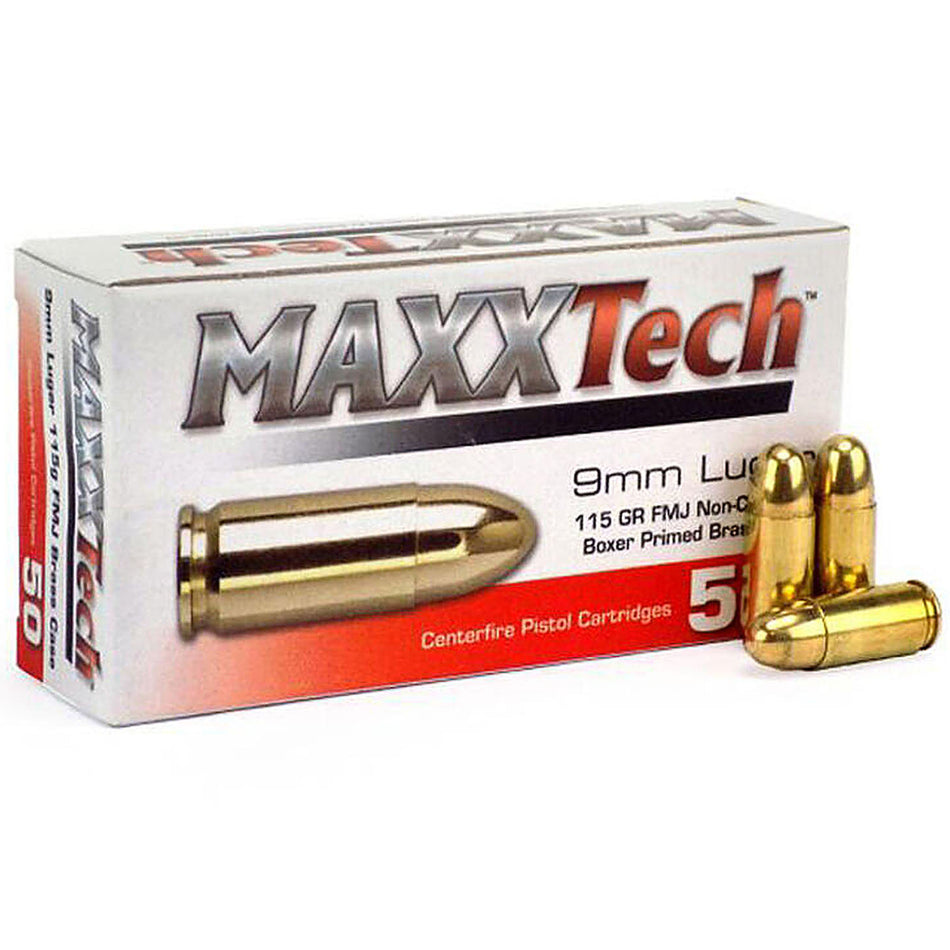 MaxxTech 9mm Luger 115gr FMJ Ammo
