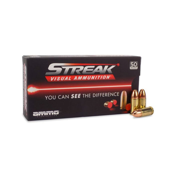 Streak 9124TMCSTRKRED50 Streak Visual (RED) Tracer Total Metal Case TMC 124 Grain 9mm Luger/Parabellum
