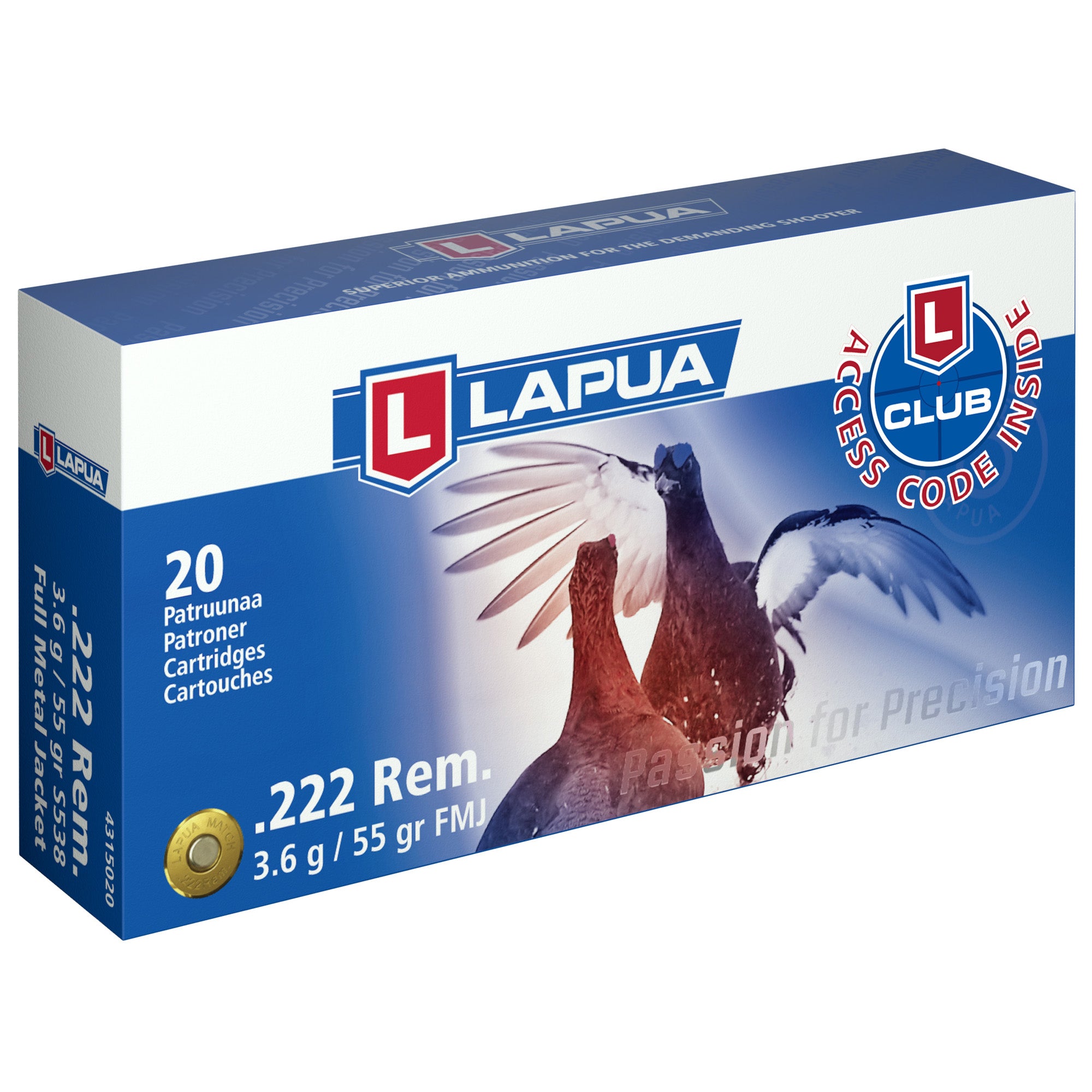 Lapua  .222 Remington 55 gr FMJ ammo
