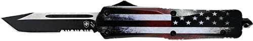 Templar Knife Large OTF Full US Flag 3.5" Black Tanto Serrated Blade