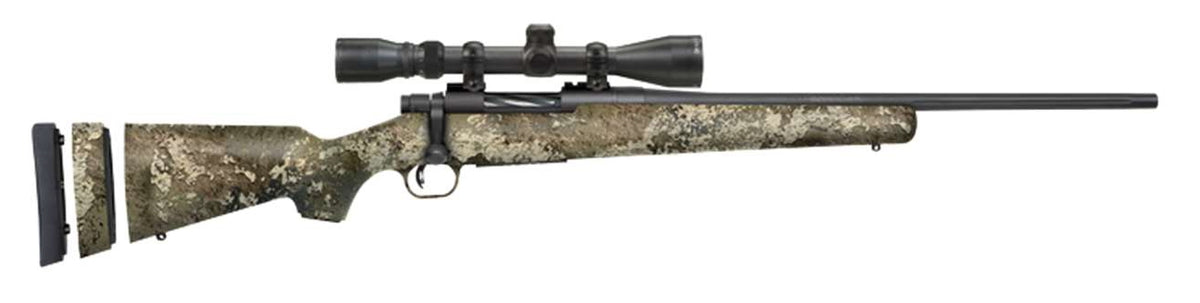 Mossberg 28066 Patriot Super Bantam 7mm-08 Rem Caliber with 5+1 Capacity, 20" Fluted Barrel, Blued Metal Finish & TrueTimber Strata Synthetic Stock Right Hand (Youth) Includes 3-9x40mm Scope