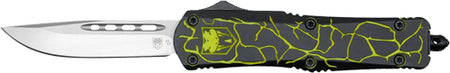 CobraTec Medium FS-3 OTF Knife Fractured Black Yellow 3" D2 Blade