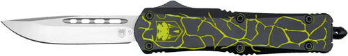 CobraTec Medium FS-3 OTF Knife Fractured Black Yellow 3" D2 Blade