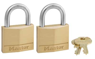 Master Lock 140T Solid Brass Padlock 1-9/16 inch Wide Keyed Alike 2-Pack