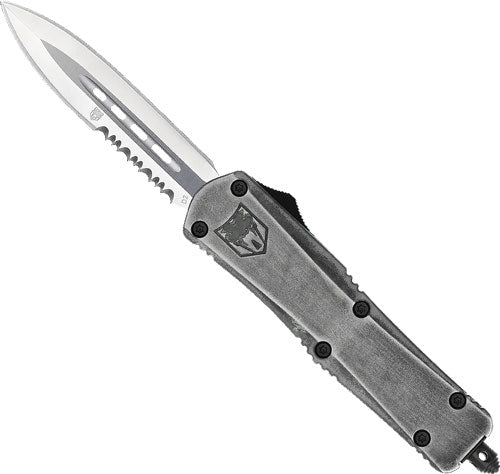 CobRaTec Medium FS3 OTF Stonewash 3" D2 Dagger One Side Serrated Knife