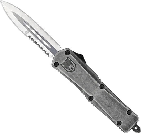 CobRaTec Medium FS3 OTF Stonewash 3" D2 Dagger One Side Serrated Knife