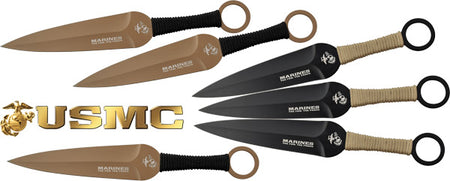 USMC 9" Spear Point Throwing Knives 6-Pack Black/FDE